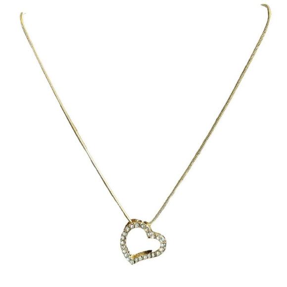 Swarovski Crystal Encrusted Open Heart Pendant On Gold Chain Necklace - Picture 4 of 11